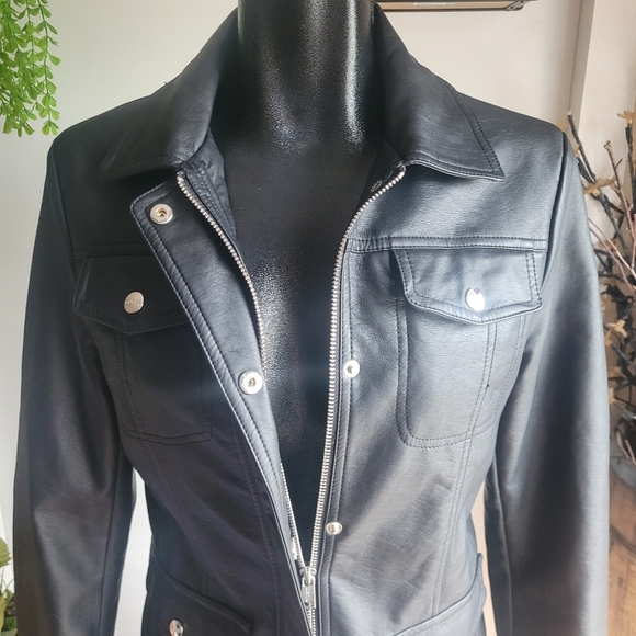 Guess Black Vegan Leather Jacket M - Picture 3 of 9